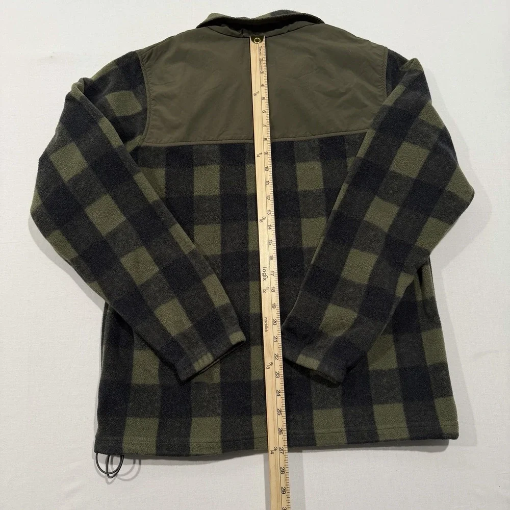 Columbia Mens Medium Green Plaid Full Zip Fleece Jacket Nylon Yoke Pocket XM0859